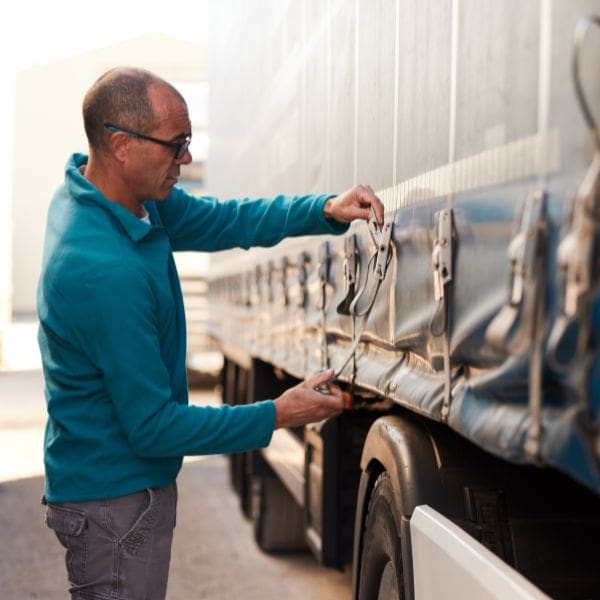 A man tying down some ratchet straps
